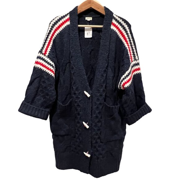 POL Sweaters - POL Oversized Chunky Cable Knit Long Button Cardigan, Pockets, NWT, Navy, M